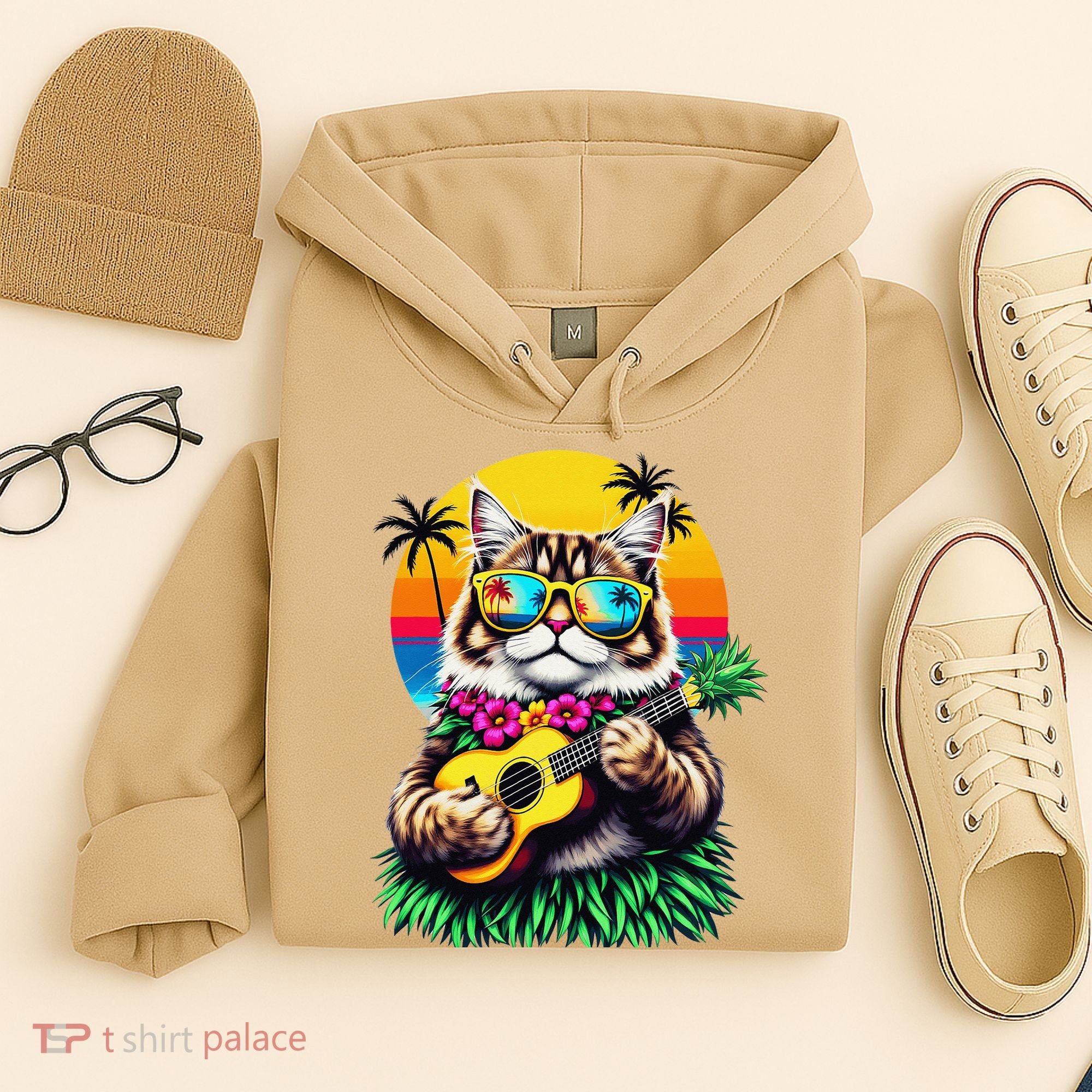 Hawaiian Persian Cat Pineapple Ukulele Summer Vacation Hoodie