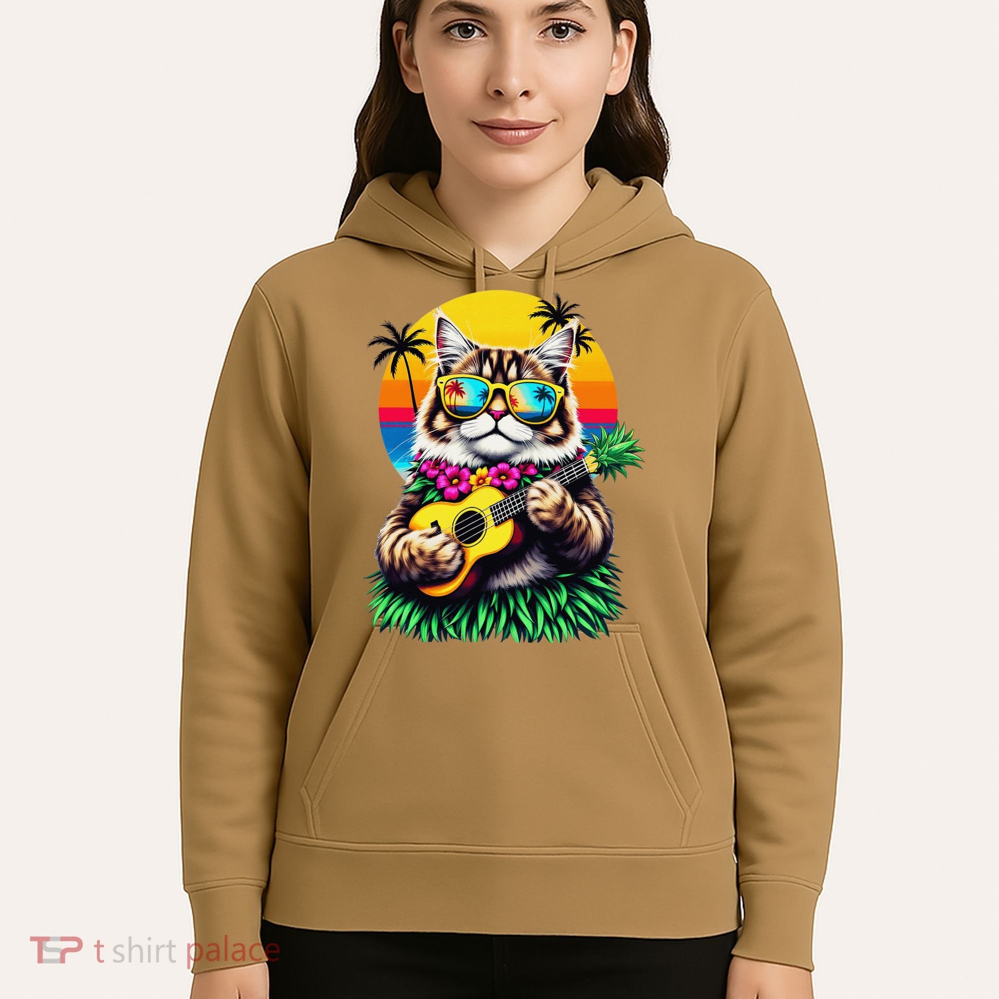 Hawaiian Persian Cat Pineapple Ukulele Summer Vacation Hoodie