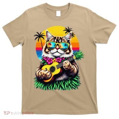 Hawaiian Persian Cat Pineapple Ukulele Summer Vacation T-Shirt