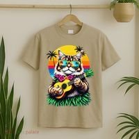 Hawaiian Persian Cat Pineapple Ukulele Summer Vacation T-Shirt thumb 2