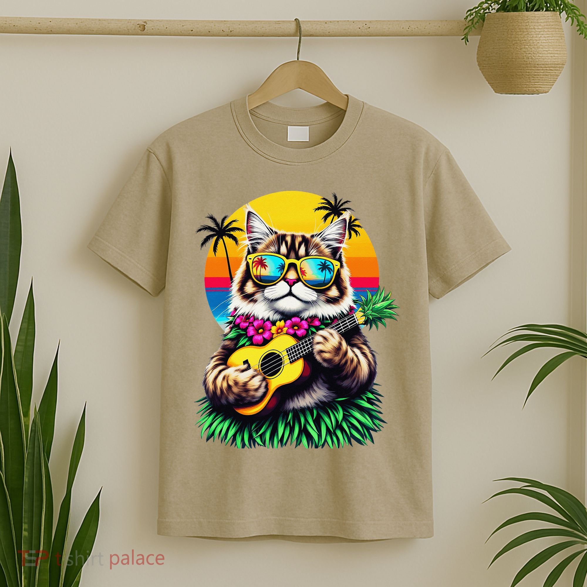 Hawaiian Persian Cat Pineapple Ukulele Summer Vacation T-Shirt