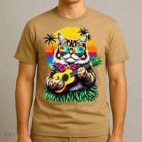 Hawaiian Persian Cat Pineapple Ukulele Summer Vacation T-Shirt thumb 3