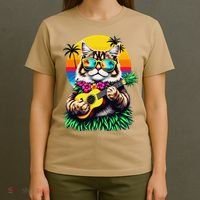 Hawaiian Persian Cat Pineapple Ukulele Summer Vacation T-Shirt thumb 4