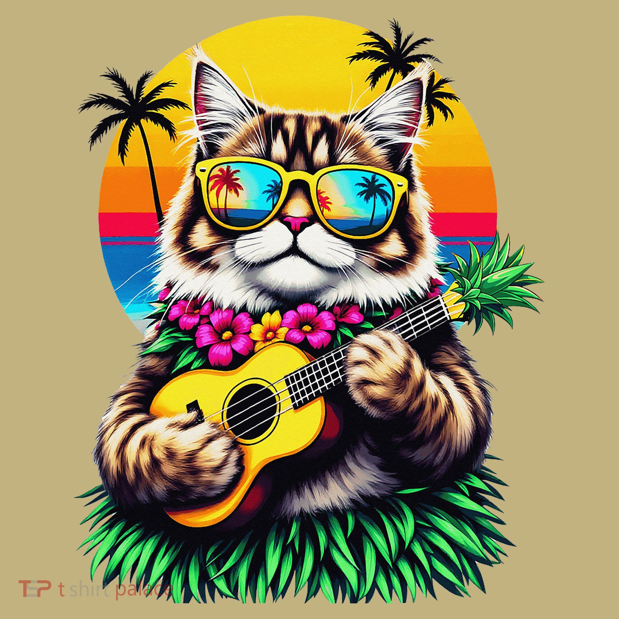 Hawaiian Persian Cat Pineapple Ukulele Summer Vacation Mousepad