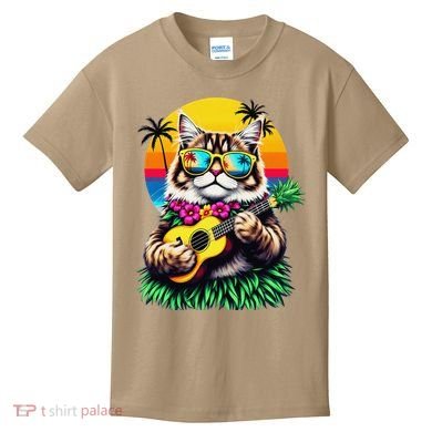 Hawaiian Persian Cat Pineapple Ukulele Summer Vacation Kids T-Shirt
