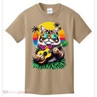 Hawaiian Persian Cat Pineapple Ukulele Summer Vacation Kids T-Shirt thumb 0