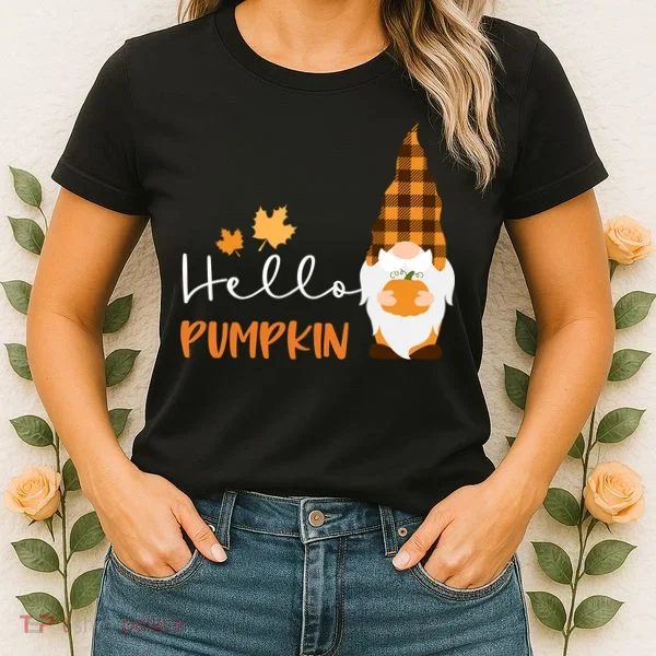Hello Pumpkin Cute Gnome Fall Autumn Women's T-Shirt