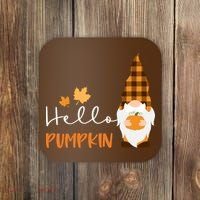 Hello Pumpkin Cute Gnome Fall Autumn Coaster thumb 0