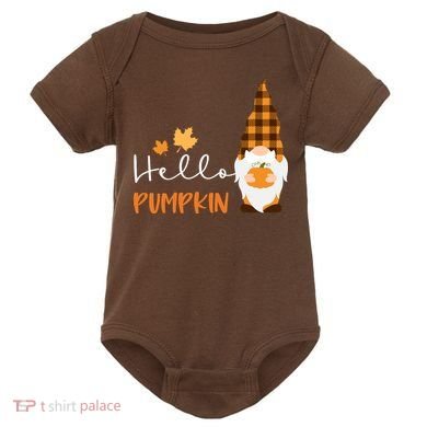 Hello Pumpkin Cute Gnome Fall Autumn Baby Bodysuit