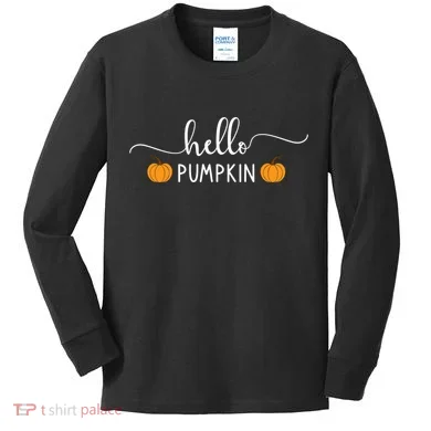 Hello Pumpkin Cute Fall Kids Long Sleeve Shirt