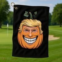 Halloween Pumpkin Donald Trump Funny Golf Towel thumb 1