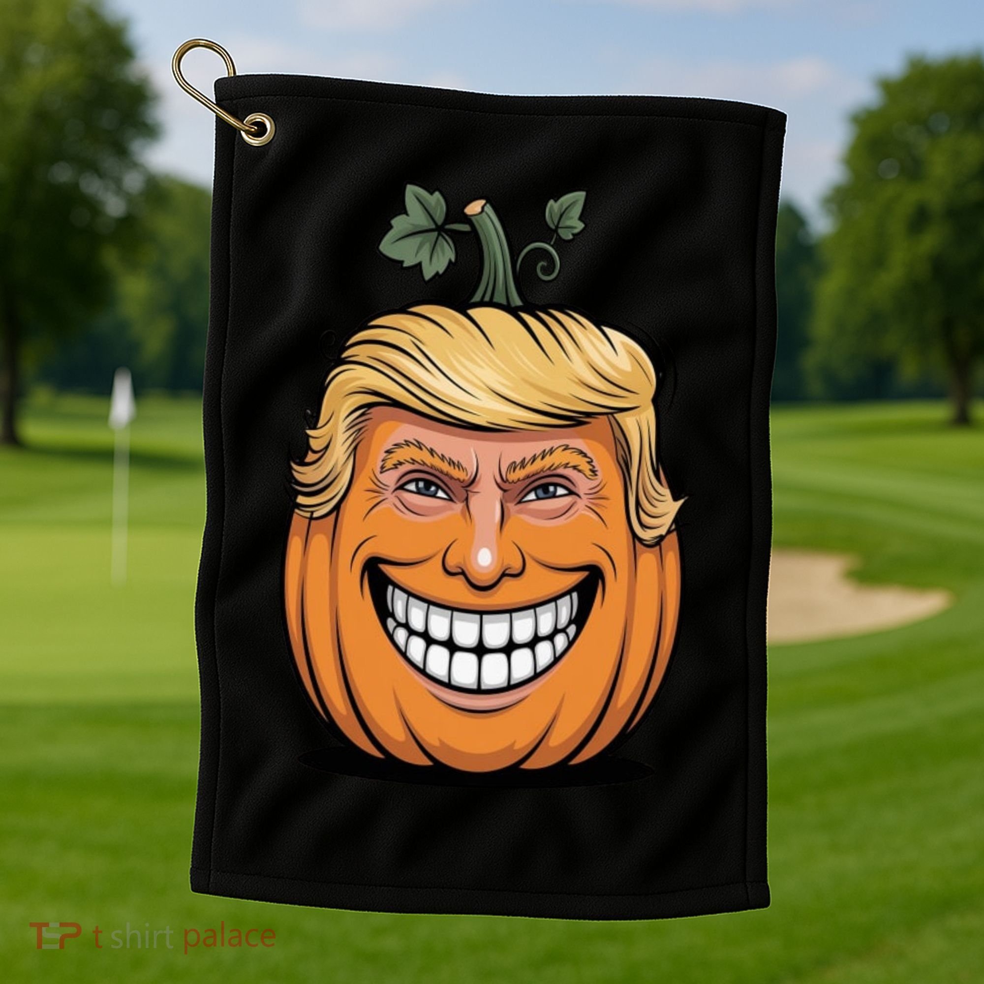 Halloween Pumpkin Donald Trump Funny Golf Towel