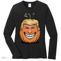 Halloween Pumpkin Donald Trump Funny Women's Long Sleeve Shirt thumb 0