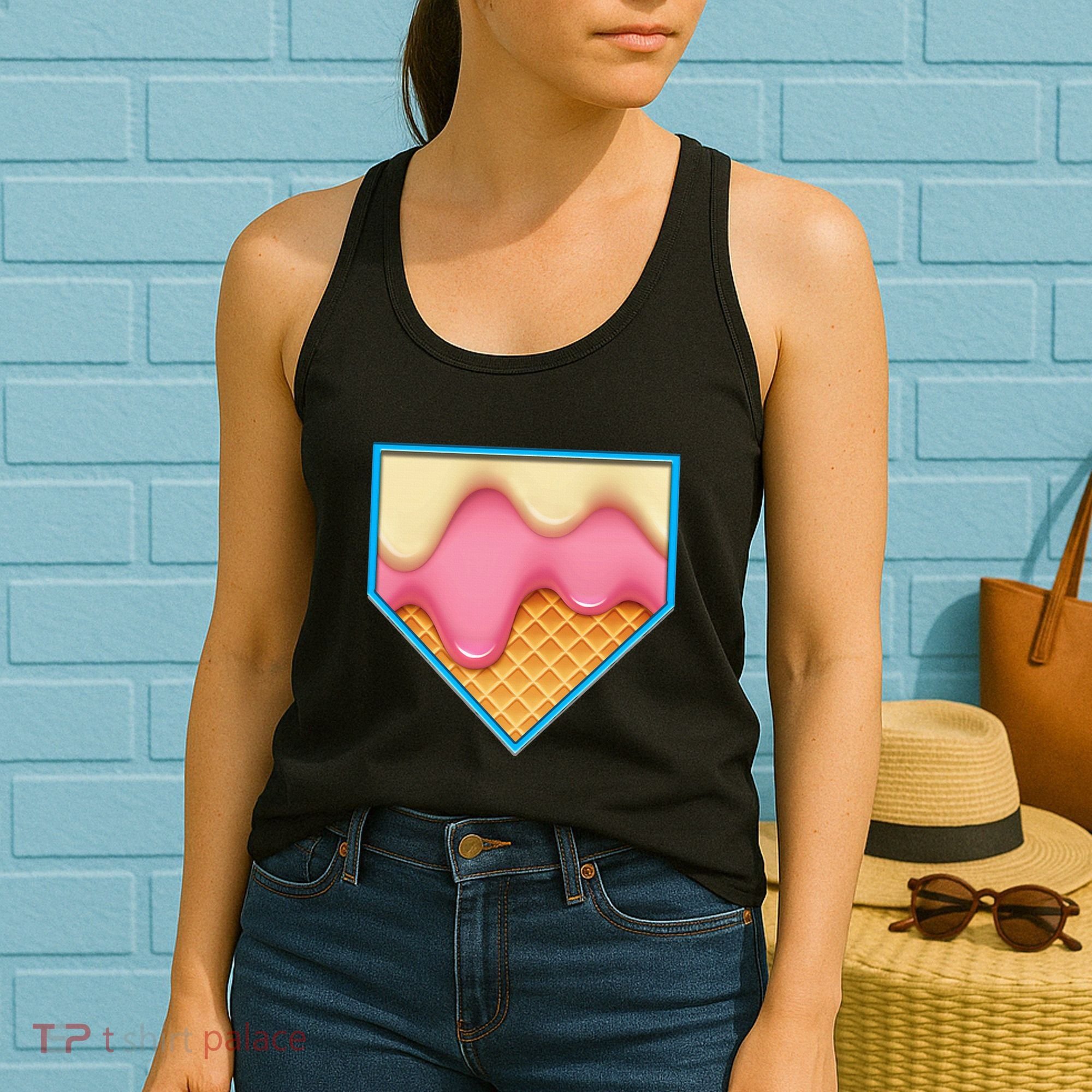 Home Plate Drip Ice Cream Dripping Softball & Baseball Women's Tank Top