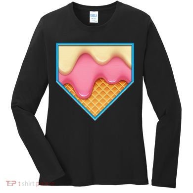 Home Plate Drip Ice Cream Dripping Softball & Baseball Women's Long Sleeve Shirt