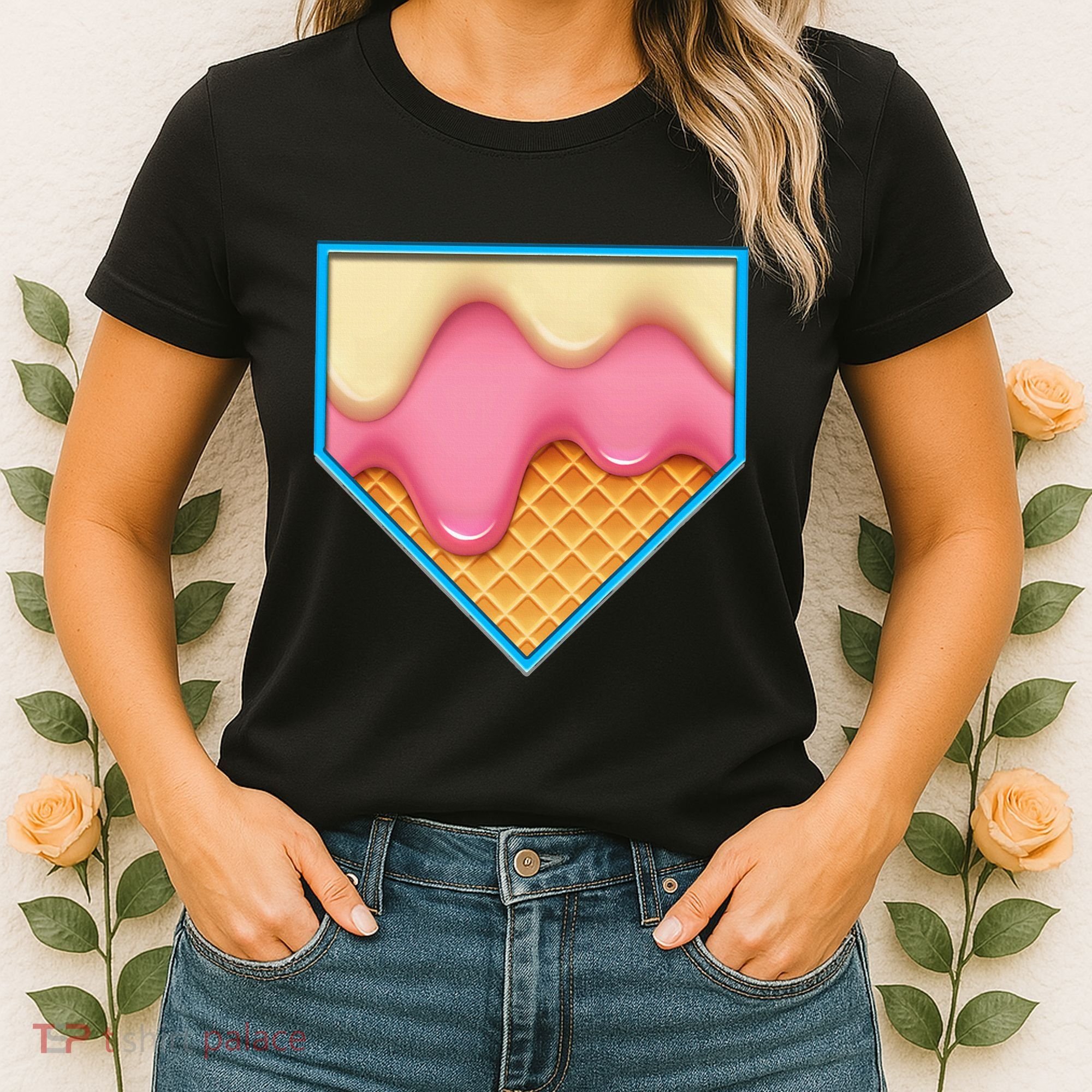 Home Plate Drip Ice Cream Dripping Softball & Baseball Women's T-Shirt