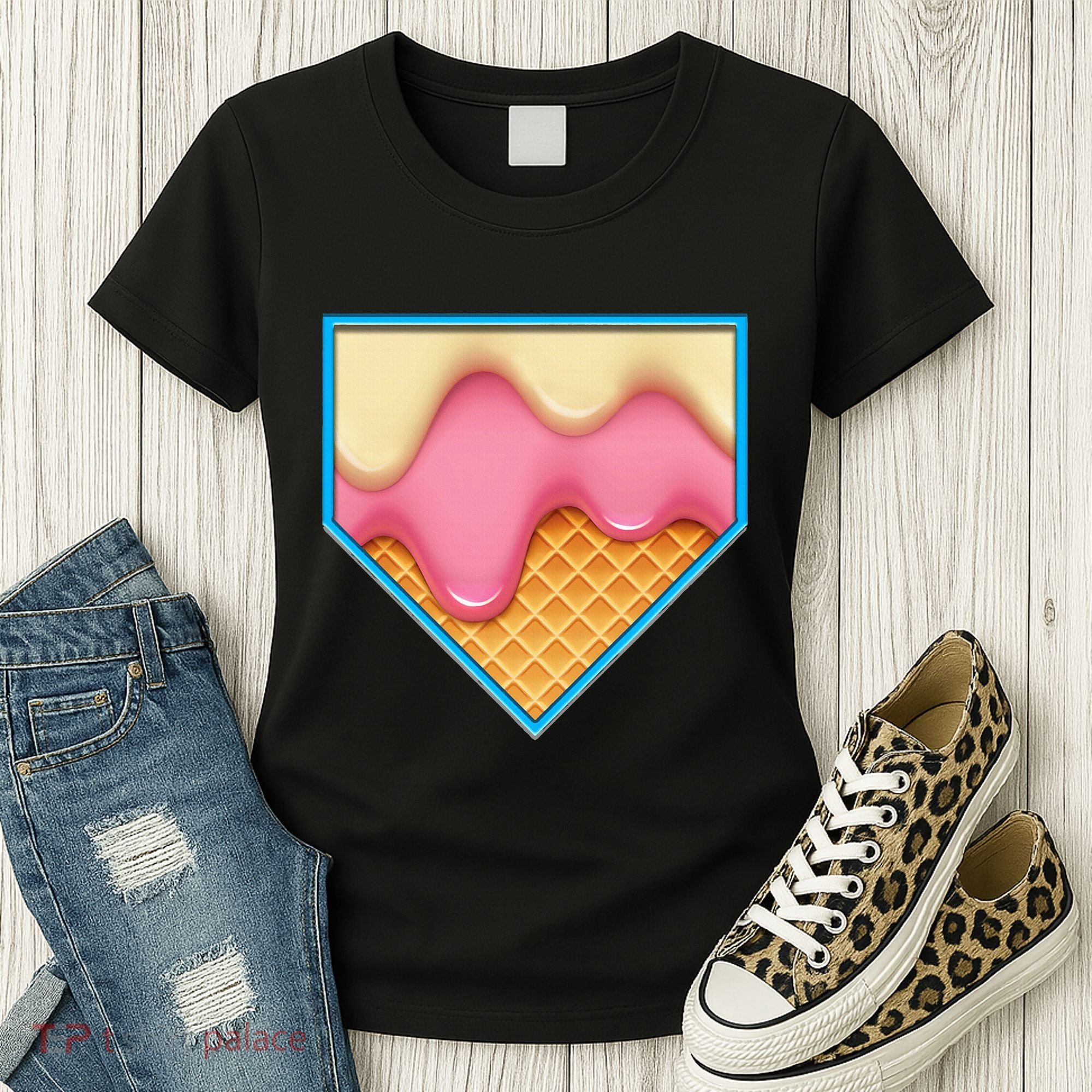Home Plate Drip Ice Cream Dripping Softball & Baseball Women's T-Shirt