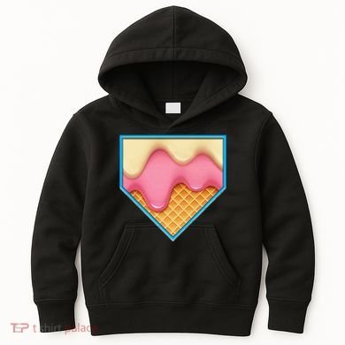 Home Plate Drip Ice Cream Dripping Softball & Baseball Kids Hoodie