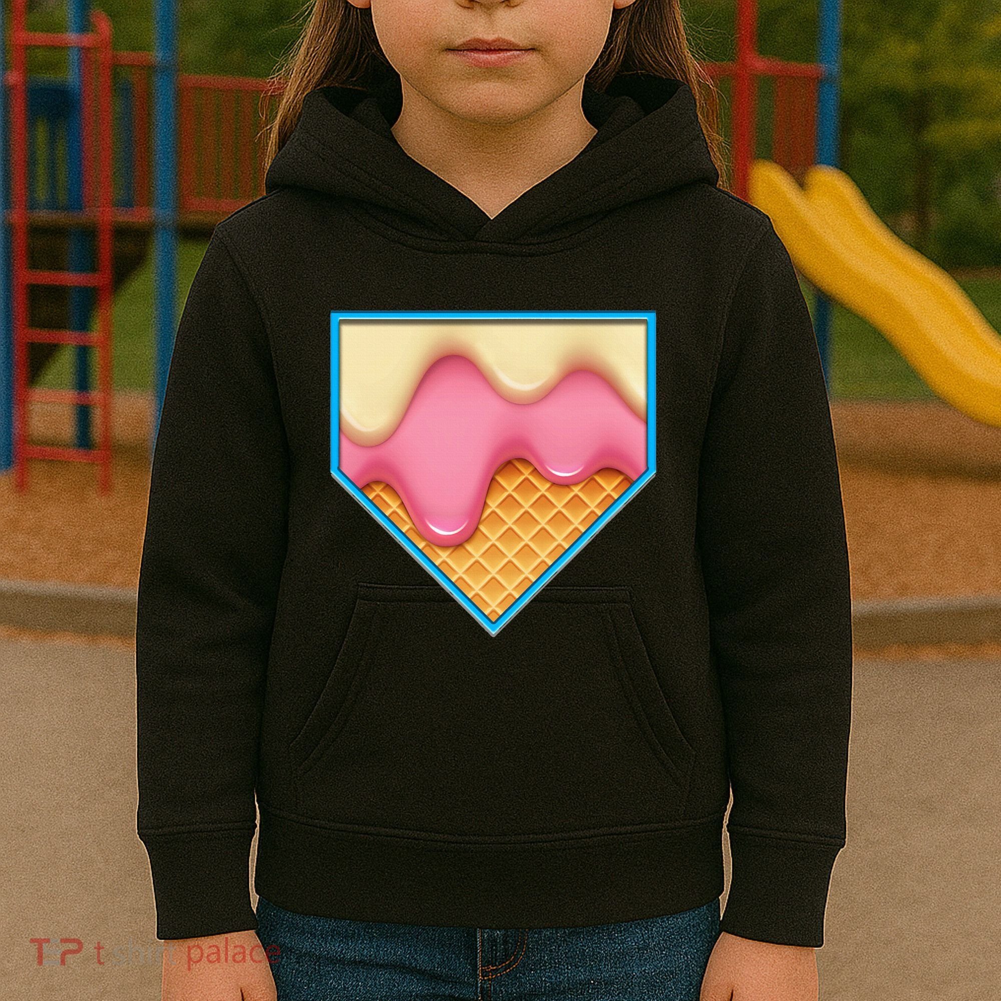 Home Plate Drip Ice Cream Dripping Softball & Baseball Kids Hoodie