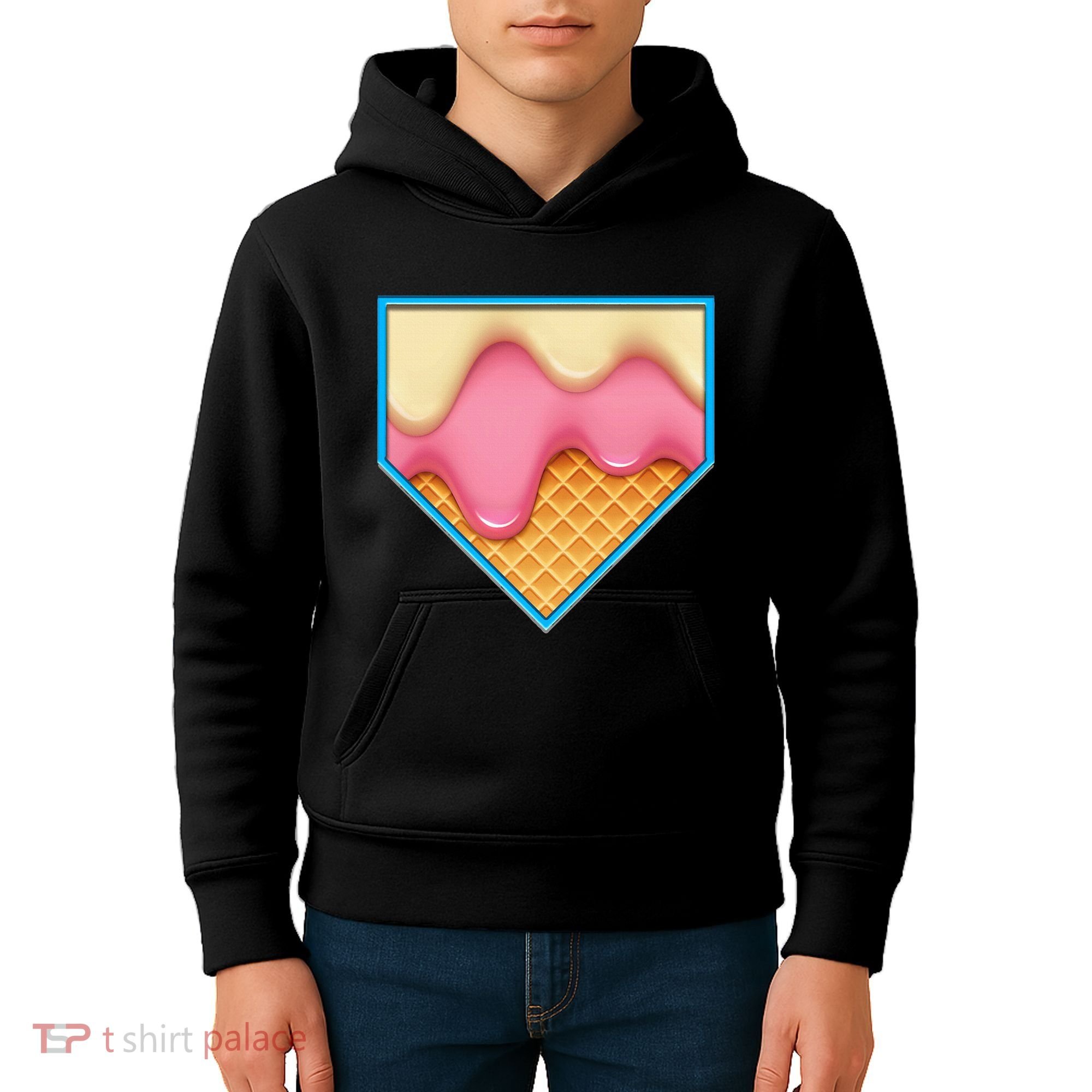 Home Plate Drip Ice Cream Dripping Softball & Baseball Kids Hoodie