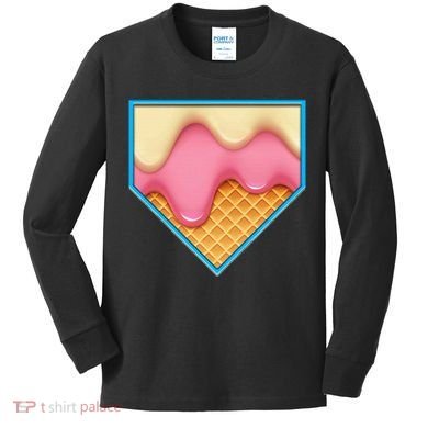 Home Plate Drip Ice Cream Dripping Softball & Baseball Kids Long Sleeve Shirt