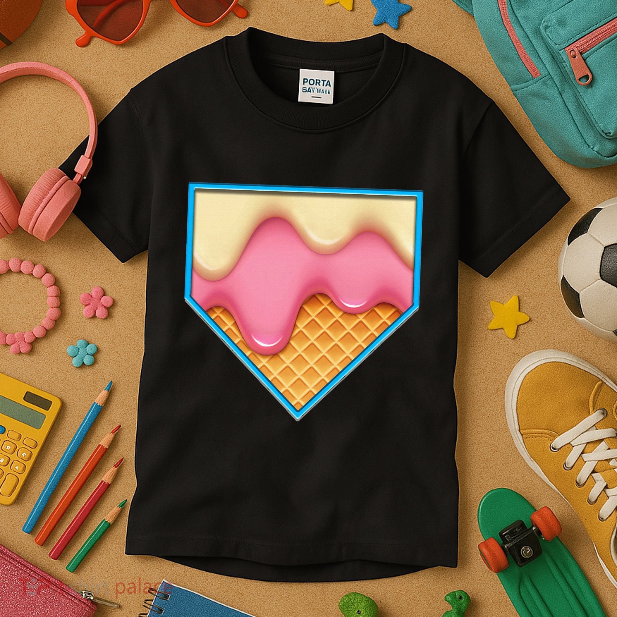Home Plate Drip Ice Cream Dripping Softball & Baseball Kids T-Shirt
