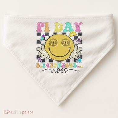Happy Pi Day 3. 14 Vibes Cute Smile Face Pi Day USA-Made Doggie Bandana