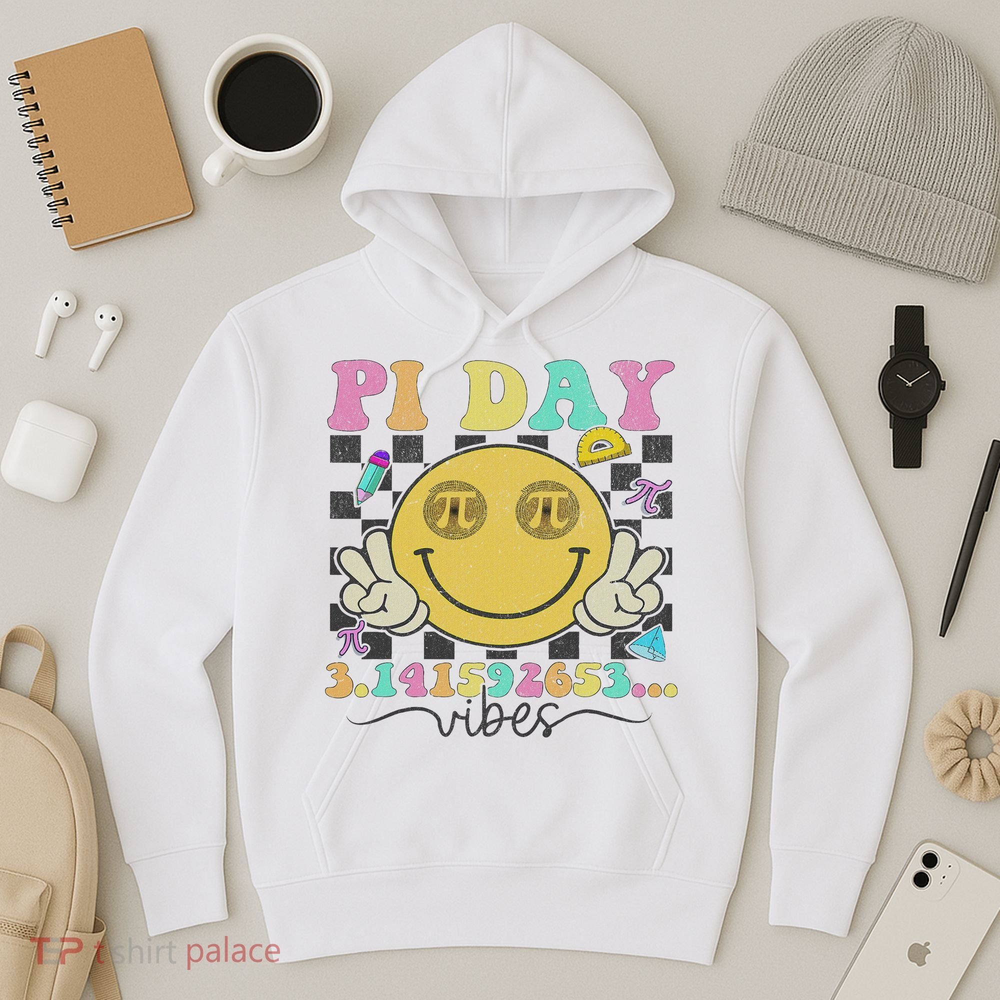 Happy Pi Day 3. 14 Vibes Cute Smile Face Pi Day Hoodie