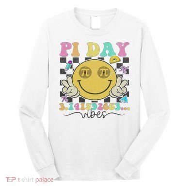 Happy Pi Day 3. 14 Vibes Cute Smile Face Pi Day Long Sleeve Shirt
