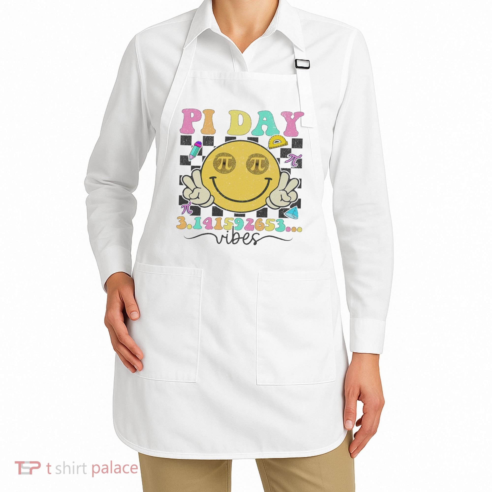 Happy Pi Day 3. 14 Vibes Cute Smile Face Pi Day Apron