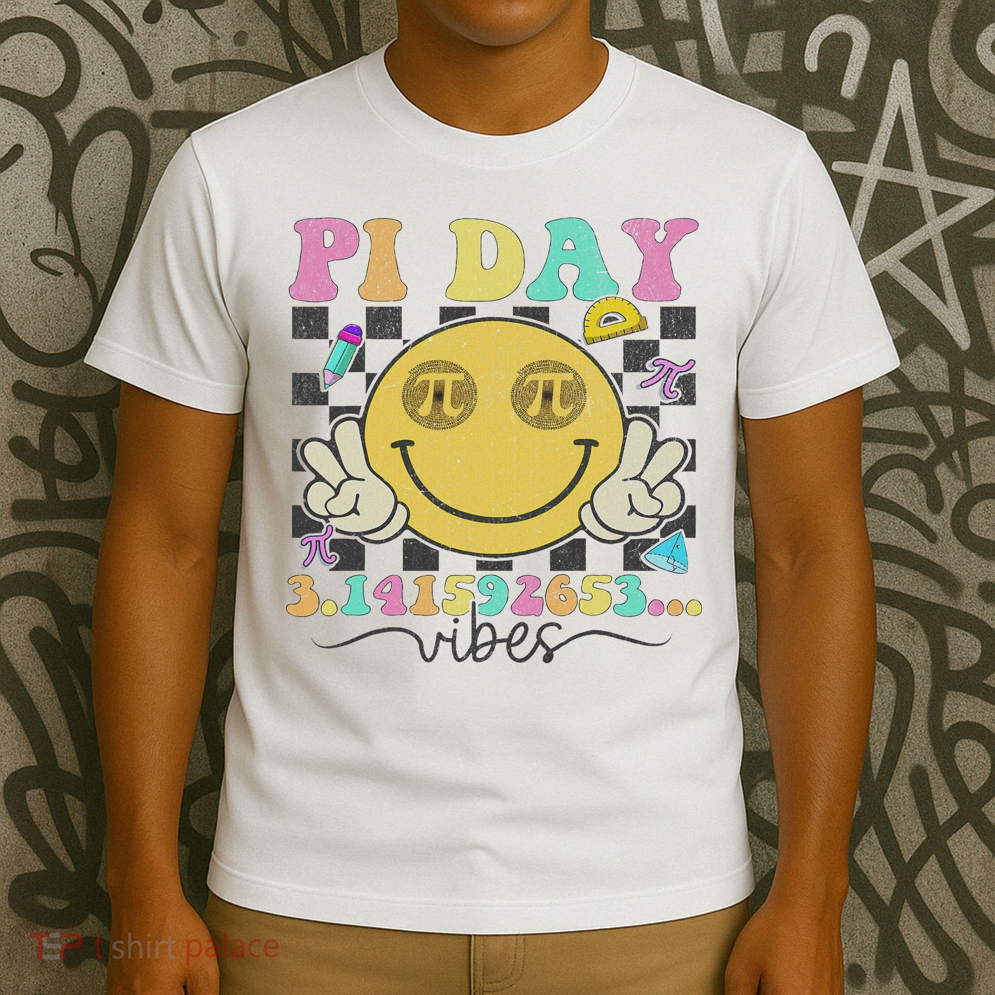 Happy Pi Day 3. 14 Vibes Cute Smile Face Pi Day T-Shirt