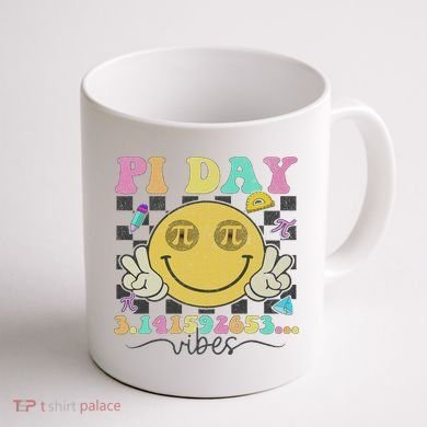 Happy Pi Day 3. 14 Vibes Cute Smile Face Pi Day Coffee Mug back