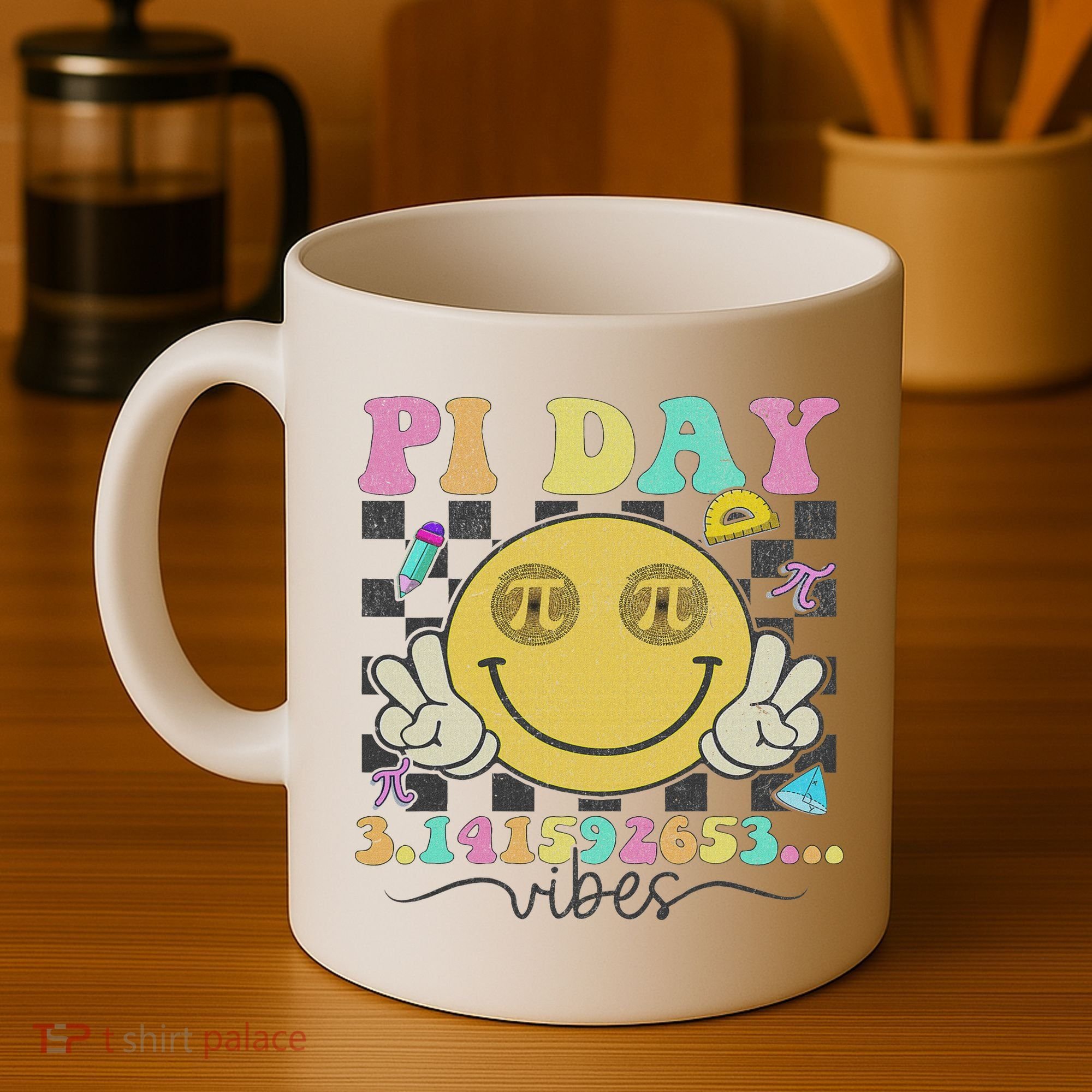 Happy Pi Day 3. 14 Vibes Cute Smile Face Pi Day Coffee Mug