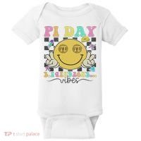Happy Pi Day 3. 14 Vibes Cute Smile Face Pi Day Baby Bodysuit thumb 0