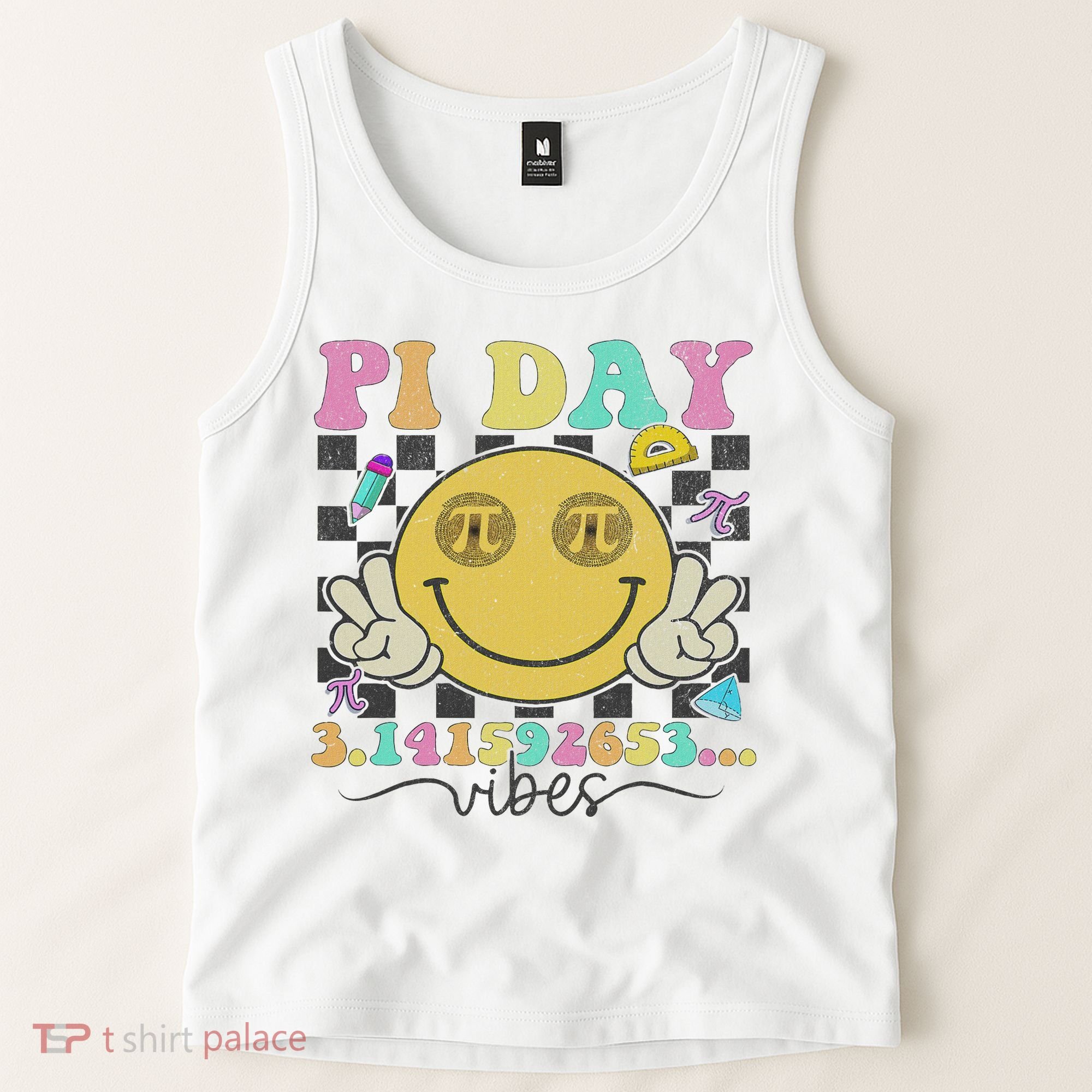 Happy Pi Day 3. 14 Vibes Cute Smile Face Pi Day Tank Top