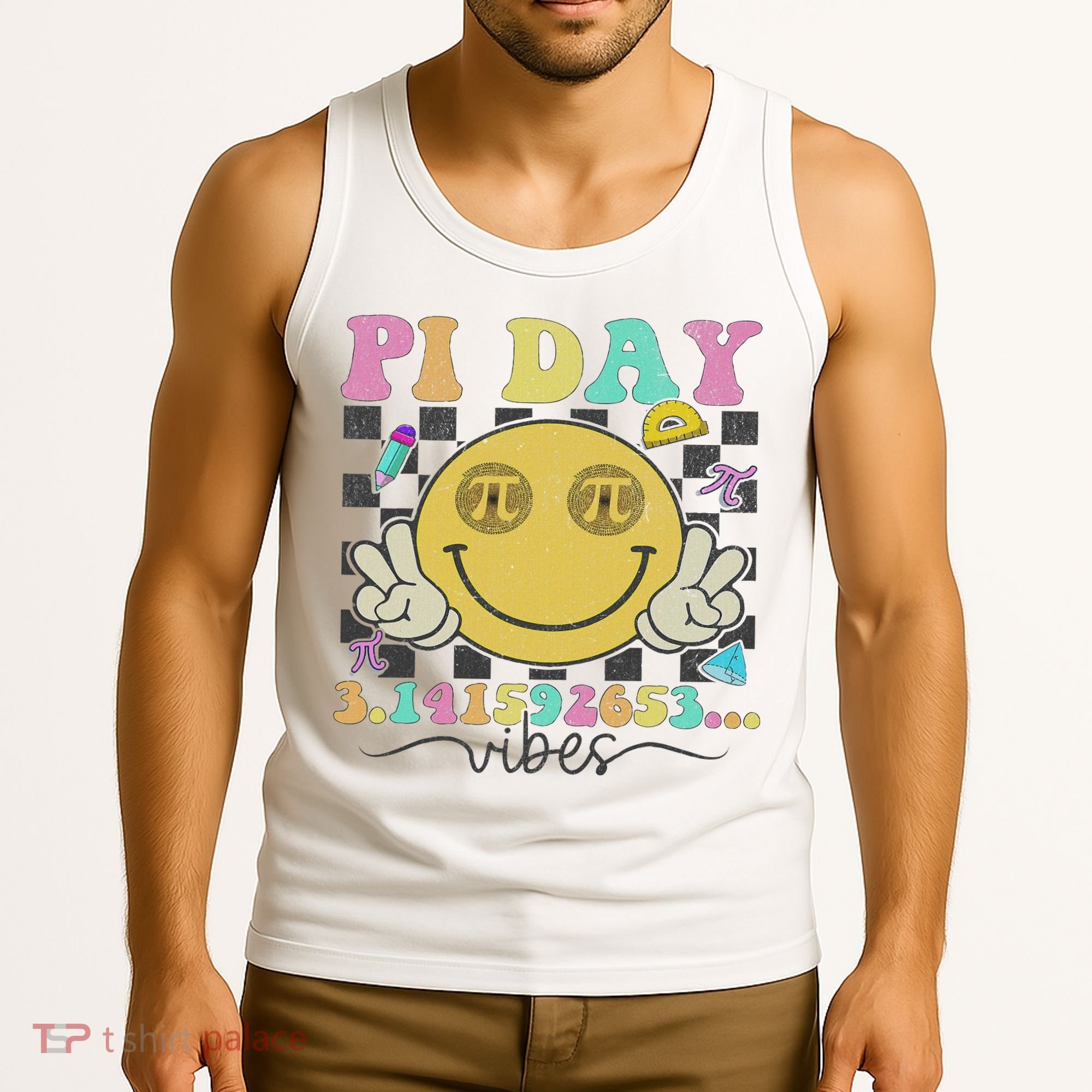 Happy Pi Day 3. 14 Vibes Cute Smile Face Pi Day Tank Top