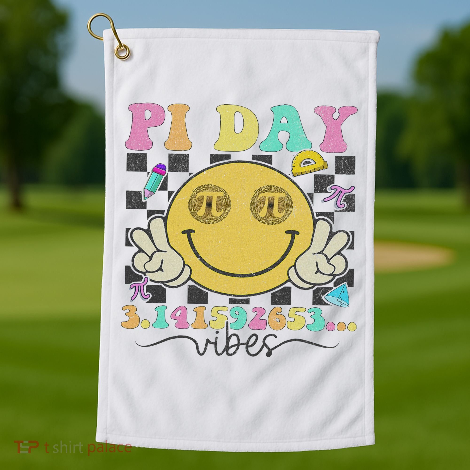 Happy Pi Day 3. 14 Vibes Cute Smile Face Pi Day Golf Towel
