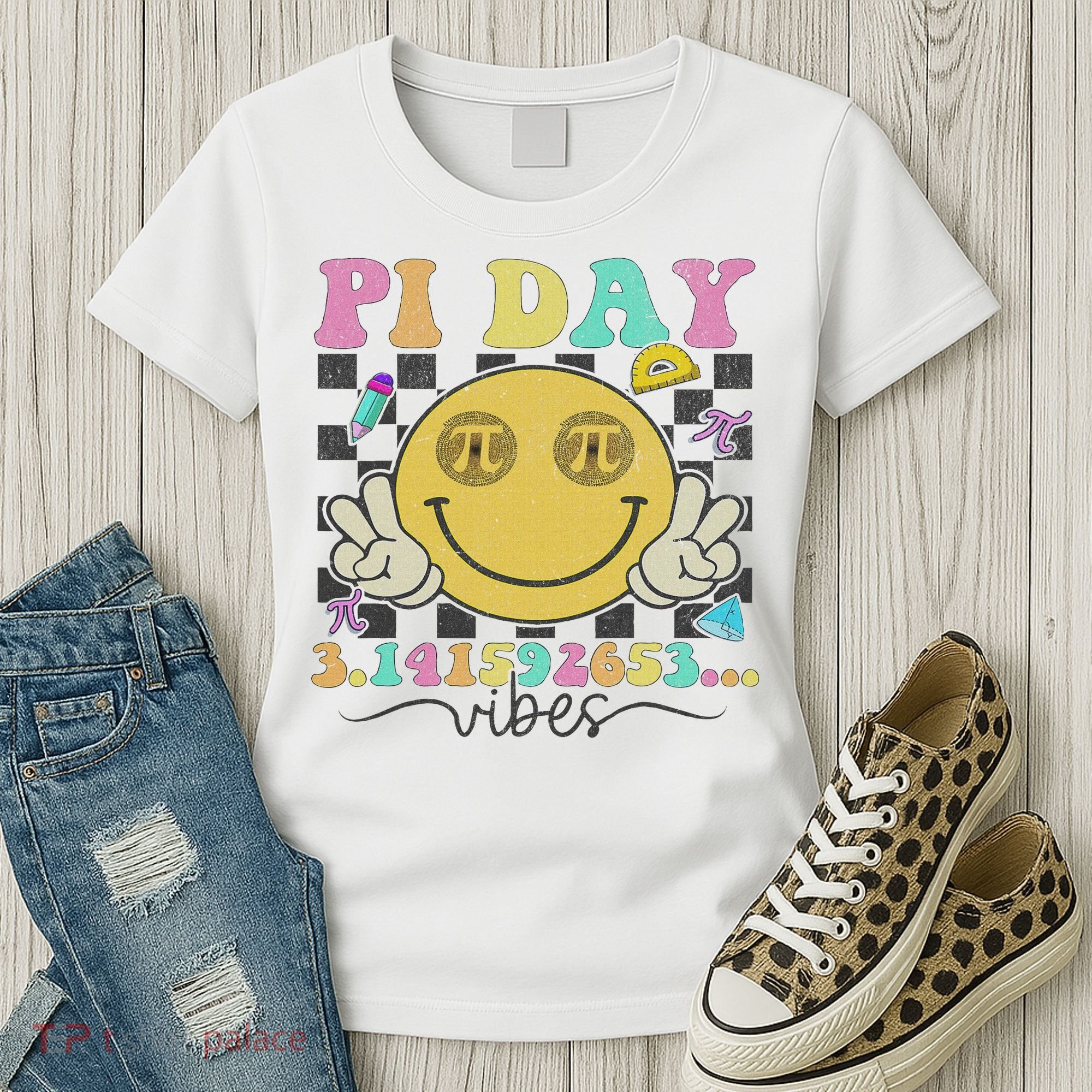 Happy Pi Day 3. 14 Vibes Cute Smile Face Pi Day Women's T-Shirt