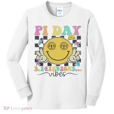 Happy Pi Day 3. 14 Vibes Cute Smile Face Pi Day Kids Long Sleeve Shirt