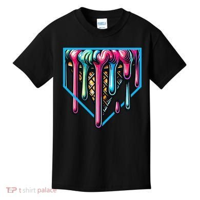 Home Plate Drip Ice Cream Softball & Baseball Kids T-Shirt