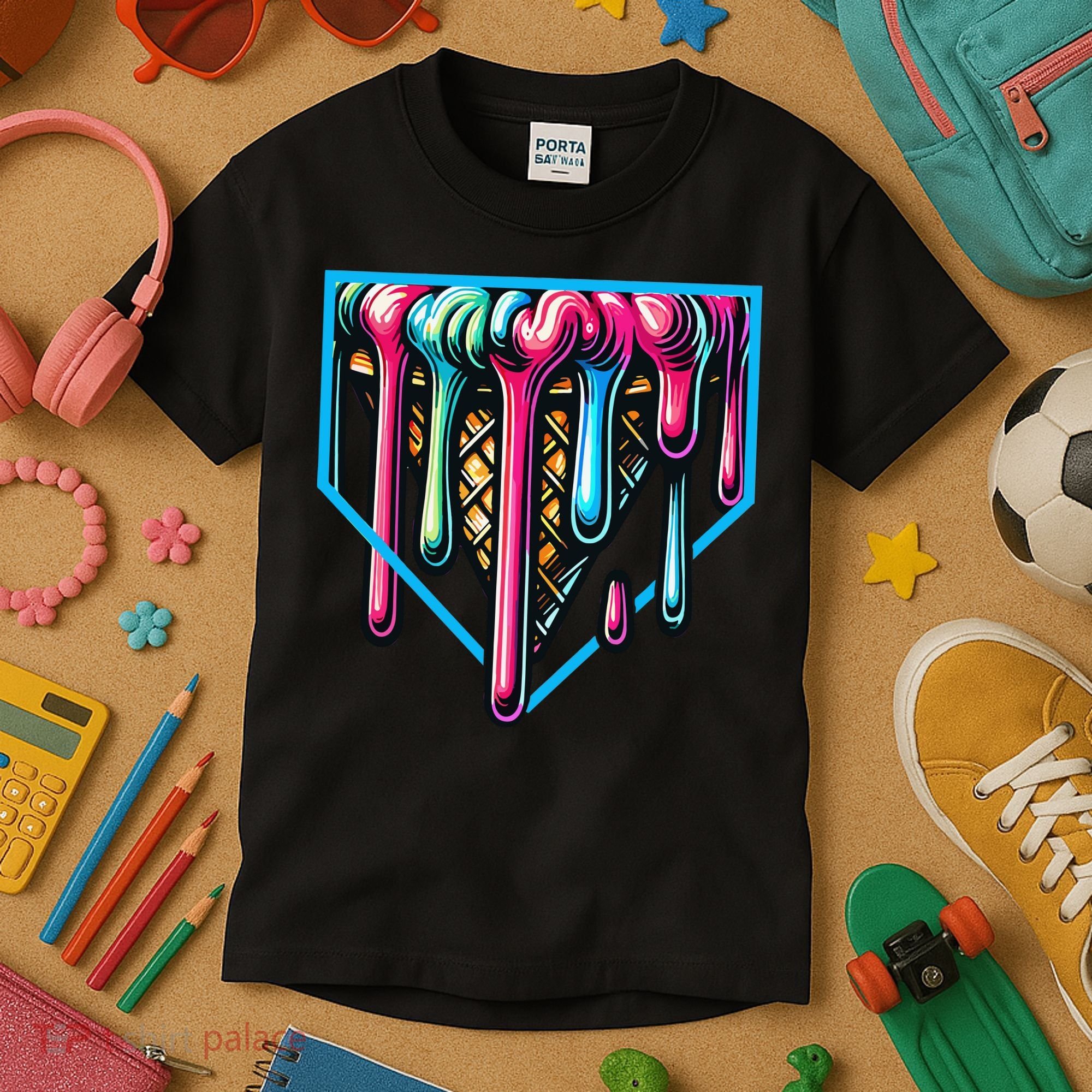Home Plate Drip Ice Cream Softball & Baseball Kids T-Shirt