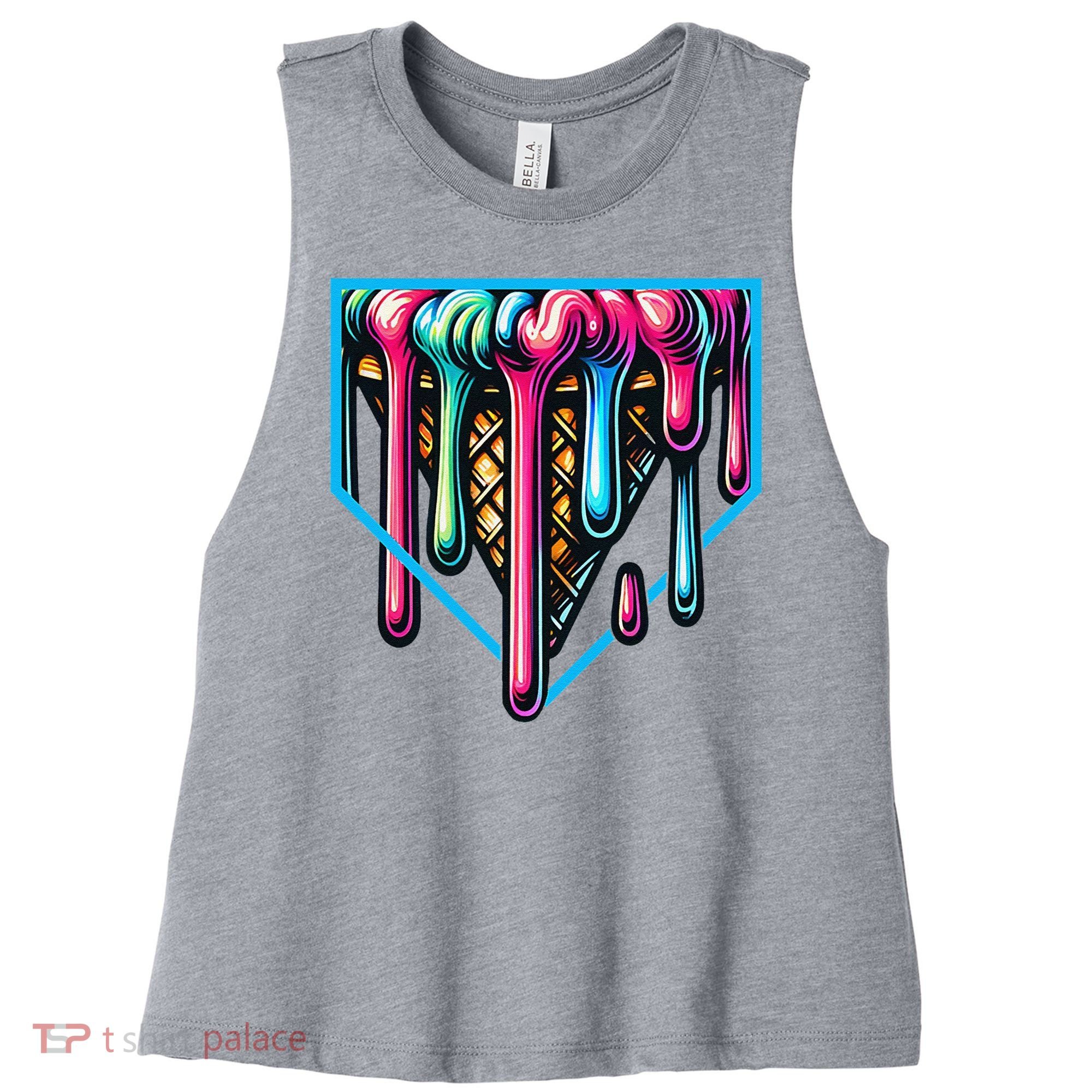 Home Plate Drip Ice Cream Softball & Baseball Women's Racerback Cropped Tank