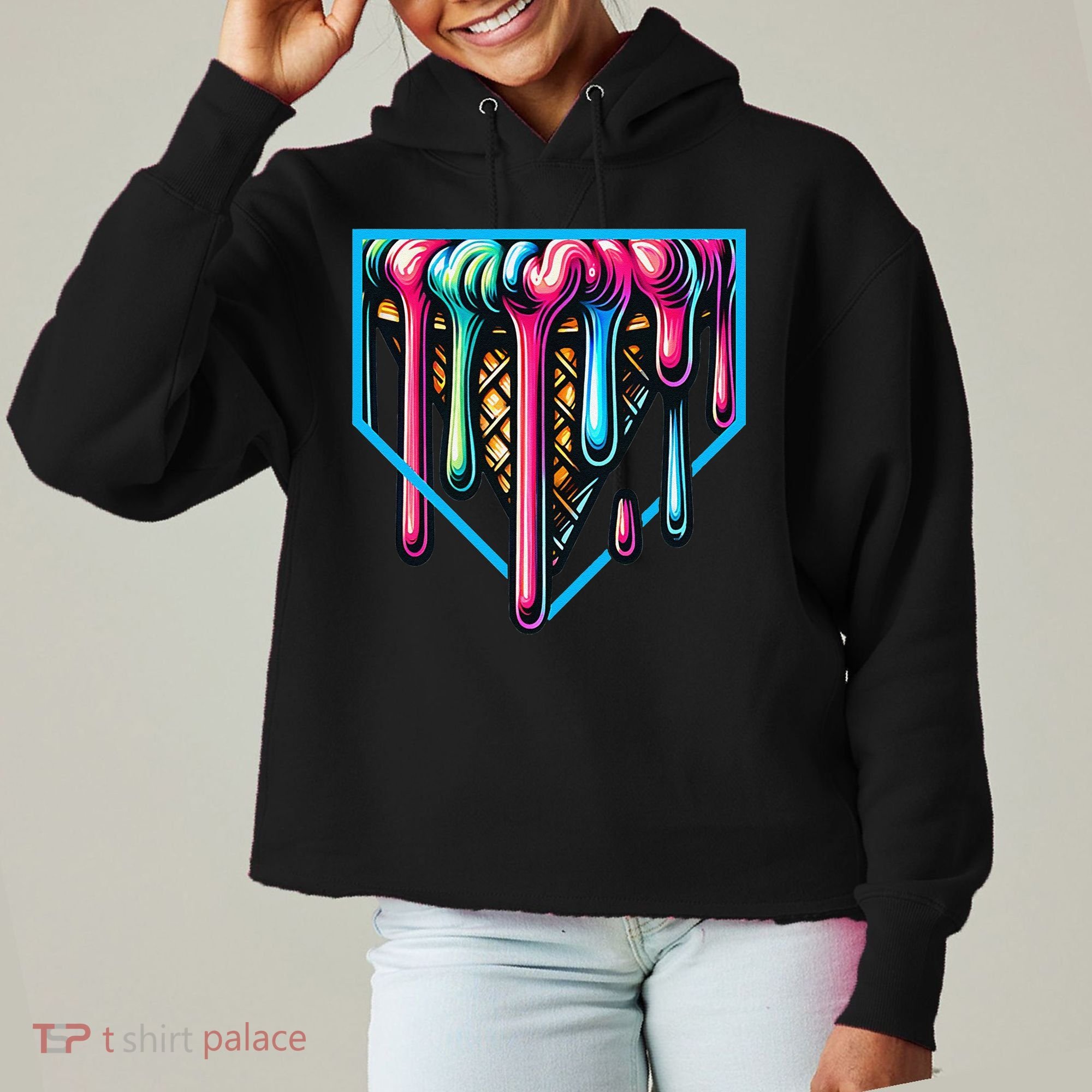 Home Plate Drip Ice Cream Softball & Baseball Ladies Heavyweight Boxy Pullover Hoodie