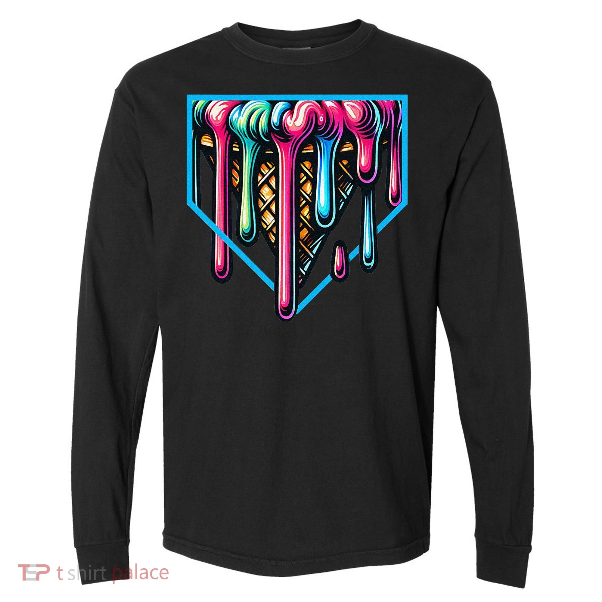 Home Plate Drip Ice Cream Softball & Baseball Comfort Colors Heavyweight Long Sleeve T-Shirt