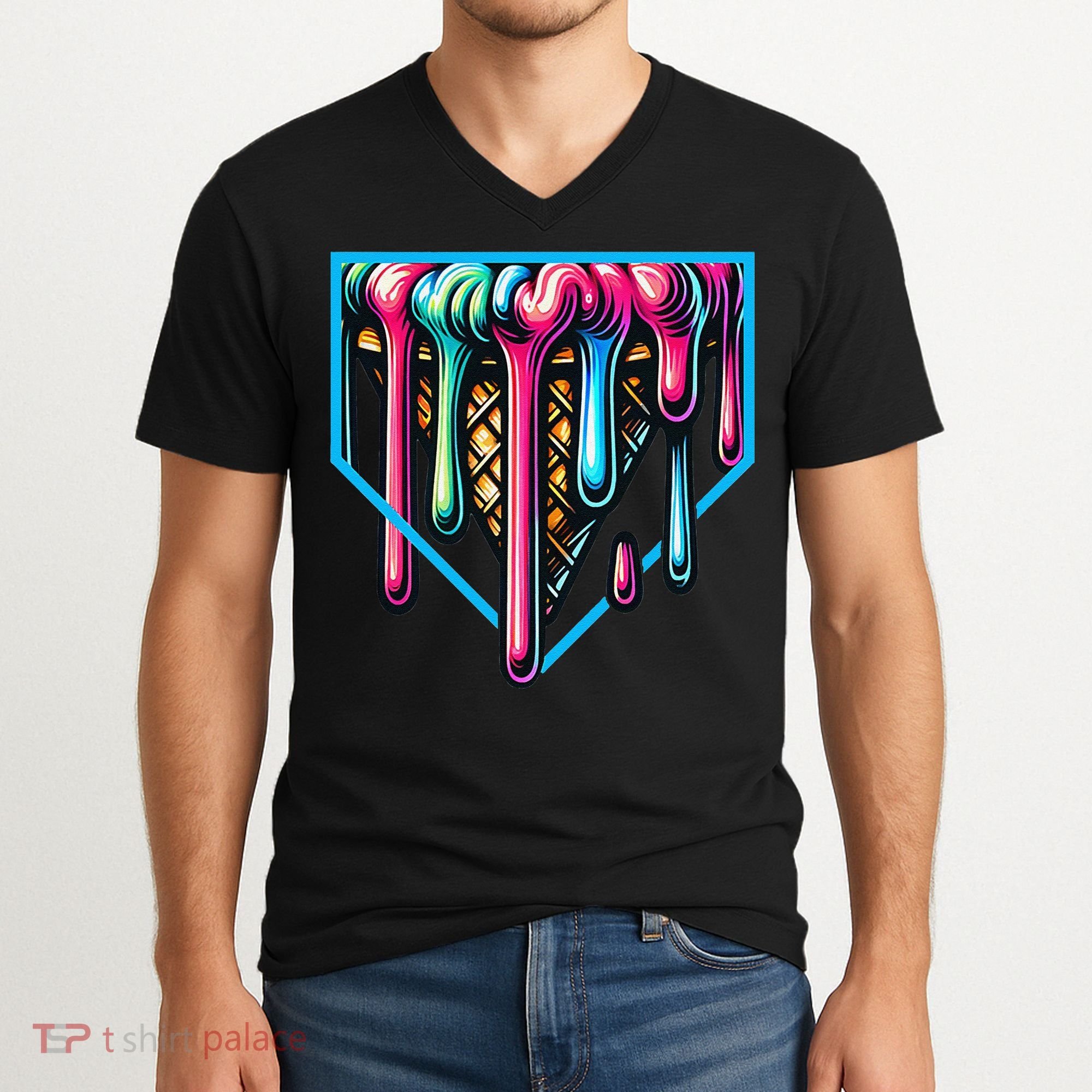 Home Plate Drip Ice Cream Softball & Baseball V-Neck T-Shirt