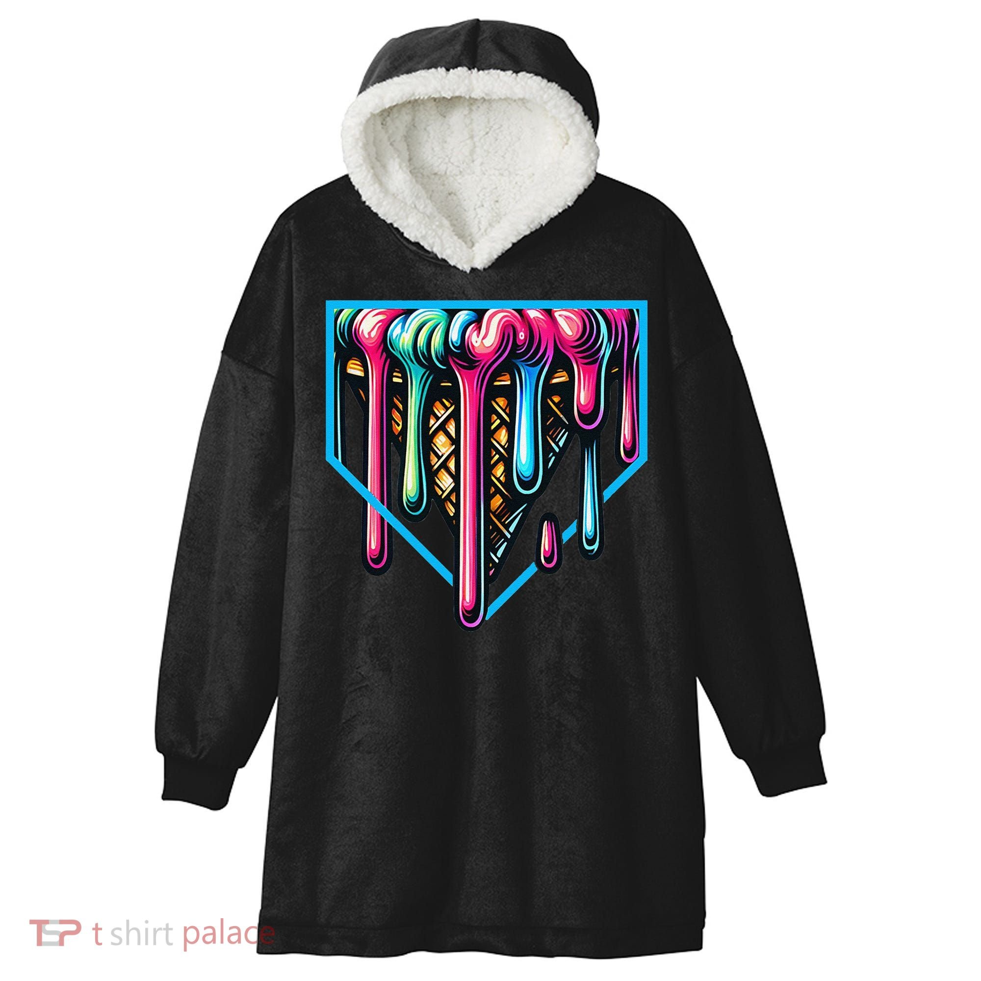 Home Plate Drip Ice Cream Softball & Baseball Hooded Wearable Blanket