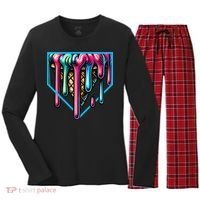 Home Plate Drip Ice Cream Softball & Baseball Women's Long Sleeve Flannel Pajama Set  thumb 0
