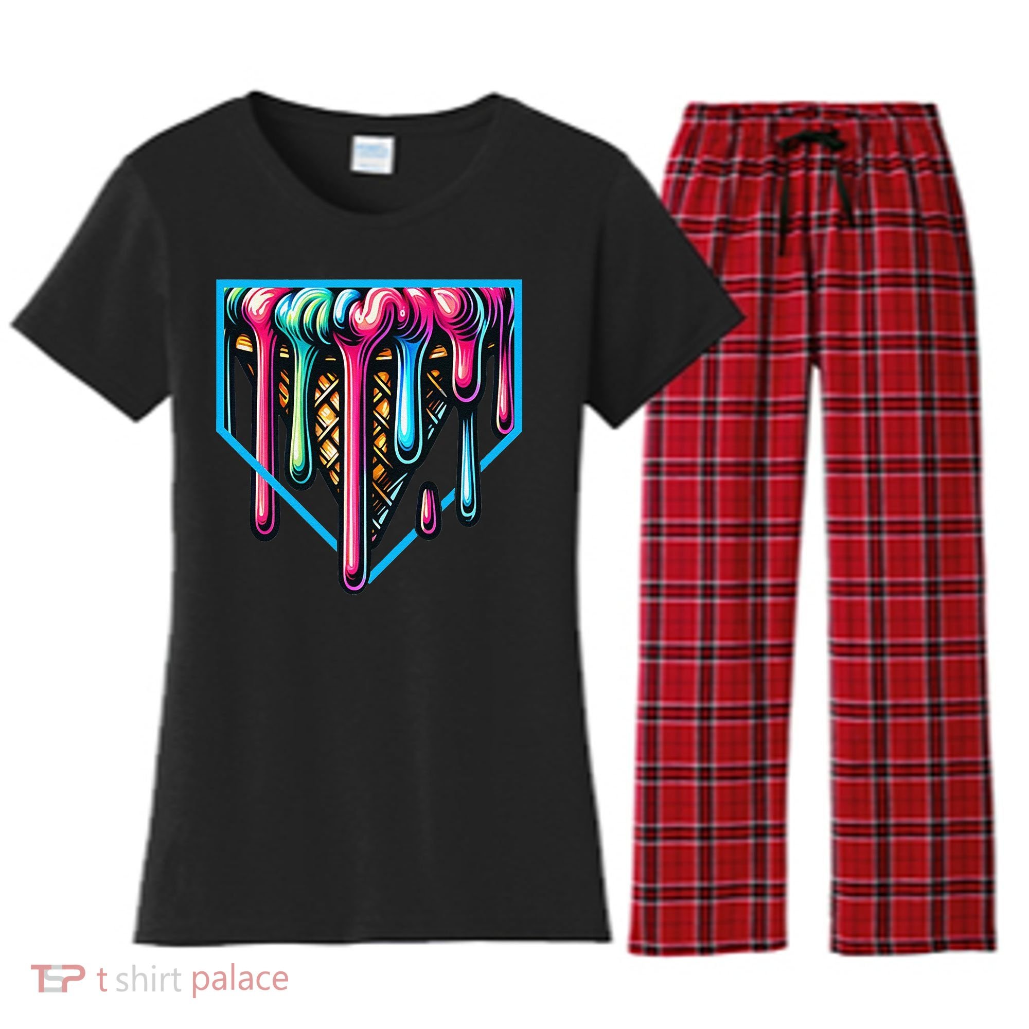 Home Plate Drip Ice Cream Softball & Baseball Women's Flannel Pajama Set