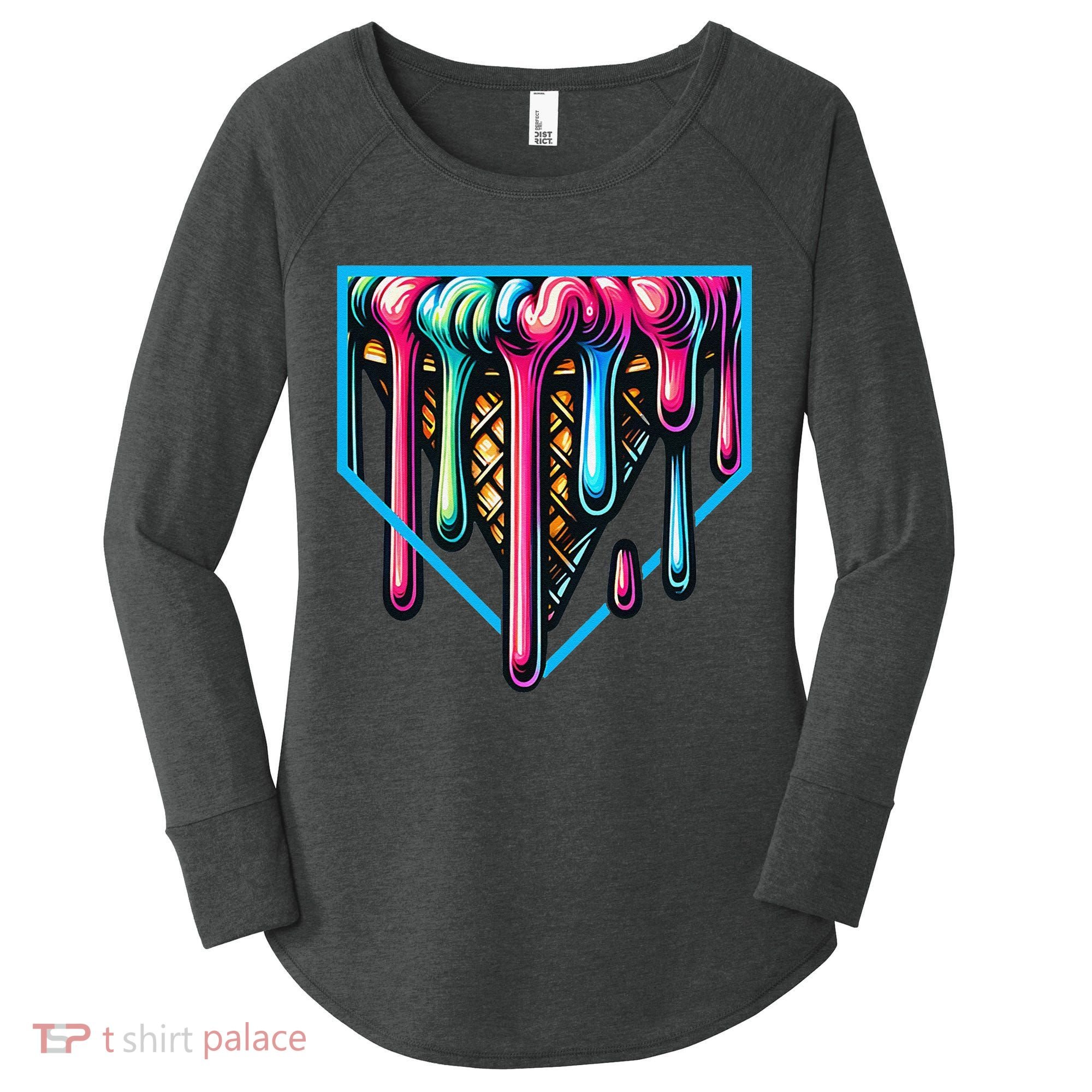Home Plate Drip Ice Cream Softball & Baseball Women's Perfect Tri Tunic Long Sleeve Shirt