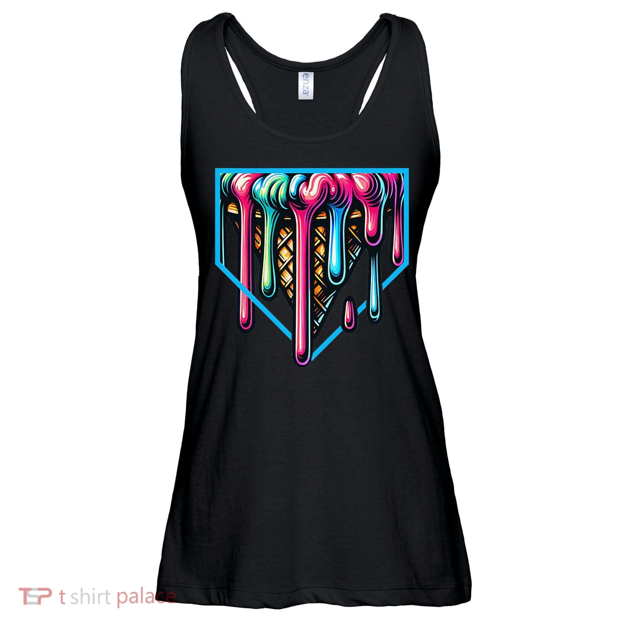 Home Plate Drip Ice Cream Softball & Baseball Ladies Essential Flowy Tank